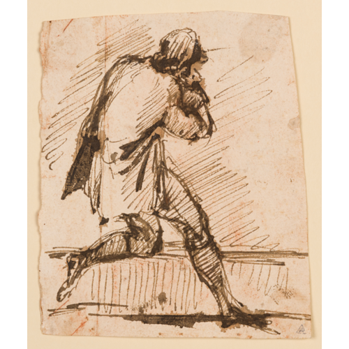 A Standing Man with One Knee Resting on a Ledge